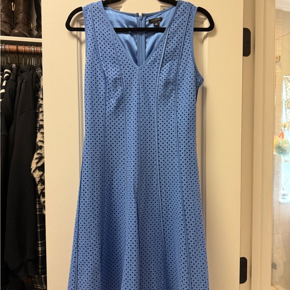 Ann Taylor Perforated Blue Midi Dress